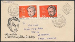 1966 Évfordulók Kun Béla 2 Erősen Eltérő Színű Bélyeg FDC-n Angliába Címezve - Other & Unclassified