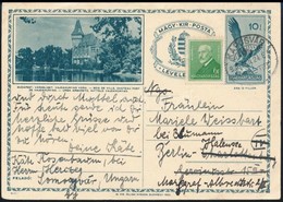 1936 10f Díjjegyes Képeslap 6f Díjkiégészítéssel Berlinbe Küldve, Majd Onnan Továbbküldve - Autres & Non Classés