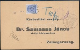 1937 Levelezőlap 10f Portóval 'NOVA' - 'ZALAEGERSZEG' - Andere & Zonder Classificatie