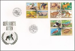 Bécs, Genf, New York 1995 Veszélyeztetett állatok 3 Klf Négyestömb Mi 180-183, 263-266, 681-684 FDC-n - Autres & Non Classés