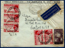 Storia Postale Maggio 22.8.1949 - 5x 20 Lire Fiera Levante Su Lettera Per L'estero Da Perugia A USA In Tariffa - 1946-60: Marcophilia