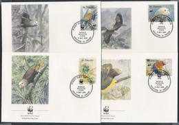 ** 1989 WWF Papagájok Sor + Ugyanaz A Sor 4 FDC-n Mi 1222-1225 - Andere & Zonder Classificatie