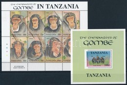 ** 1992 Majom, Gombe Nemzeti Park Kisív Mi 1233-1240 + Blokk Mi 177 - Andere & Zonder Classificatie