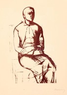 Barcsay Jenő (1900-1988): Ülő Férfi. Szitanyomat, Papír, Jelzett, üvegezett Keretben, 24×15 Cm - Otros & Sin Clasificación