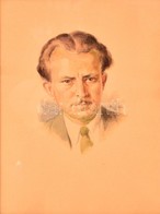 Bajor Ágost (1892-1958): Férfi Portré, Akvarell, Papír, Jelzett, üvegezett Fa Keretben, 32,5×24 Cm - Otros & Sin Clasificación