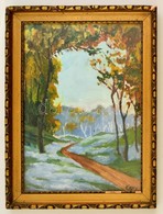 Egry Jelzéssel: Őszi Erdő, Olaj, Farost, üvegezett Fa Keretben, 33×23 Cm - Autres & Non Classés