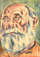 Fügedi Jenő (1935- ): Önarckép, Akvarell, Papír, Jelzett, Paszpartuban, üvegezett Fa Keretben, 15,5×10,5 Cm - Other & Unclassified