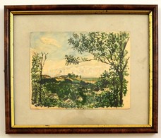 Nagy Jelzéssel: Kilátás A Falura. Akvarell, Papír, üvegezett Keretben, 12×16 Cm - Other & Unclassified