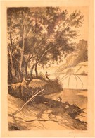 Zádor István (1882-1963): Halászat. Színezett Rézkarc, Karton, Jelzett,üvegezett Keretben, 35×21 Cm - Other & Unclassified