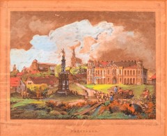 Ludwig Rohbock (1820-1883): Pécsvárad, Színezett Acélmetszet, Papír, Foltos, Paszpartuban, Fa Keretben, 14,5×17,5 Cm - Estampas & Grabados