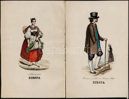 Cca 1870 Európai Népviseletek. 4 Db Litográfia  / European Folkwear. 4 Lithographies 15x24 Cm - Estampas & Grabados