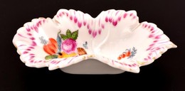 Herendi Porcelán Gyümölcsös Leveles Tálka, Kézzel Festett, Jelzett, Hibátlan, 14×8 Cm - Other & Unclassified