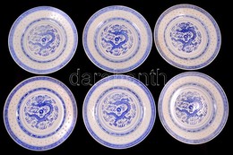6 Db Kékfestéses Kínai Porcelán Tányér, Jelzettek, Kopásokkal, D: 22,5 Cm - Other & Unclassified