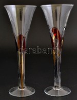 Iparművész Fújt Pezsgős Pohár ( 2db), Kézzel Festett, Hibátlan,  M: 25 Cm (2×) - Glass & Crystal