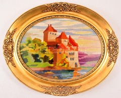 Ovális Képkeret Gobelinnel, Belső: 31×41 Cm, Külső:38×48 Cmcm - Andere & Zonder Classificatie