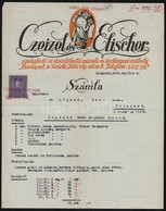 1930 Bp., Czeizel és Elischer Szobafestő és Díszítőfestő Díszes Fejléces Számlája, Okmánybélyeggel - Unclassified