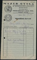 1942 Újpest, Mazur Gyula Kerékpárabroncsfék, Bovdenek Stb. Gyártó üzemének Fejléces Szállítólevele - Unclassified