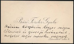 Cca 1912 Báró Forster Gyula (1846-1932) Főrendiházi Tag, Szakíró, MTA-tag Névjegye Saját Kézzel írt Köszönő Soraival - Unclassified