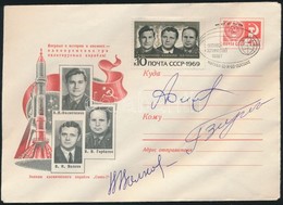 Anatolij Filipcsenko (1928- ), Viktor Gorbatko (1934-2017) és Alekszandr Volkov (1948- ) Szovjet űrhajósok Aláírásai Eml - Otros & Sin Clasificación