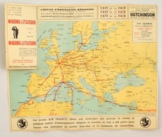 1936 Az Air France Légitársaság Járatainak Térképe- Beszakadásokkal / Flight Map Of Air France With Tears. 42x36 Cm - Other & Unclassified