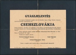 1938 Csehszlovákiát Temető Szarkasztikus Gyászjelentés A Bécsi Döntés Után 23x30 Cm - Unclassified