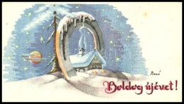 Cca 1940 Bozó Gyula (1913-2004) Grafikájával Díszített új évi üdvözlőkártya, 6,5x11,5 Cm. - Non Classés