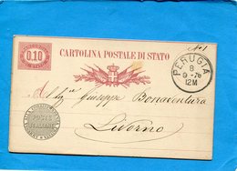 ITALIE-cartolina Postale Di Stato-0.10  Cad PERUGIA-1876- - Entiers Postaux