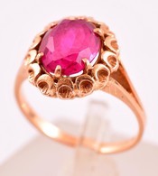14 K Arany Gyűrű Szintetikus Rubinnal 4,2g / 14 C Gold Ring With Synthetic Ruby M:57 - Other & Unclassified