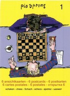 ** 6 Db MODERN Sakk Művészlap Pia Sprong Szignójával és A Borítólappal / 6 MODERN Chess Art Postcards Signed By Pia Spro - Zonder Classificatie