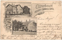 T2/T3 1905 Adony-Pusztaszabolcs, Vasútállomás, Vasutasok, Vasúti Vendéglő, étterem. Art Nouveau, Floral (EB) - Unclassified