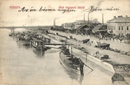 * T2/T3 1909 Szeged, Alsó Tiszaparti Kikötő, Rakpart, Uszályok, Híd (Rb) - Zonder Classificatie