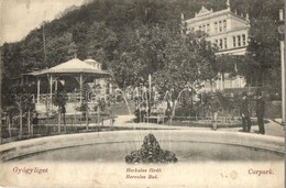 * T2/T3 1907 Herkulesfürdő, Baile Herculane; Gyógyliget. Divald Károly 904. Sz. / Curpark / Spa Hall, Pavilion, Fountain - Unclassified