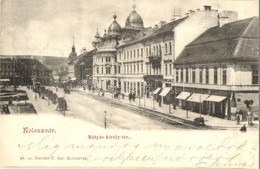 T2 1900 Kolozsvár, Cluj; Mátyás Király Tér, Szele Marton üzlete. Kováts P. Fiai 98. Sz. / Square, Shops (EK) - Unclassified