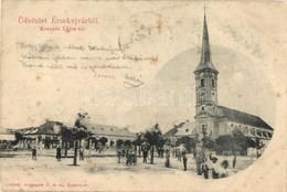 T2/T3 Érsekújvár, Nové Zamky; Kossuth Lajos Tér, Templom, Gyógyszertár / Square, Church, Pharmacy  (fl) - Unclassified