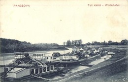 ** T2/T3 Pancsova, Pancevo; Téli Hajókikötő, Krausz Adolf Kiadása / Winterhafen / Winter Harbor, Ships (EK) - Zonder Classificatie