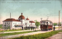 T2 Újvidék, Novi Sad; Városi Artézi Fürdő, Villamos. Singer J. Kiadása / Spa, Tram - Sin Clasificación