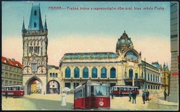 T2/T3 1915 Praha Prag; Prasná Brána A Representacni Dum Král. Hlav. Mesta Prahy / Street View With Trams, Litho + 'K. Un - Sin Clasificación