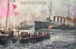 T2 Rapidkreuzer Und Torpedoboot Verfolgen Den Feind In Der Adria. Offizielle Postkarte Des Österr. Flottenvereines Zugun - Zonder Classificatie