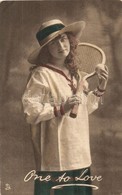 * T2/T3 One To Love. Lady With Tennis Racket. Raphael Tuck & Sons' 'Hand Coloured Photogravure' Postcard 4356. (EK) - Unclassified