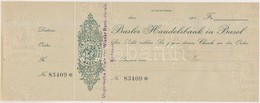 Budapest ~1920. 'Basler Handelsbank' Kitöltetlen Csekkje, 4f Bélyeggel és Bélyegzéssel A Hátoldalán T:I - Non Classés