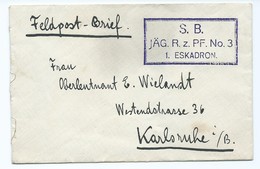 3095 Lettre Feldpost Brief Franchise Militaire Karlsruhe SB ESKADRON 1.JAG R.Z PF No 3 Wielandt WW1 ? Militar Briefmark - Other & Unclassified