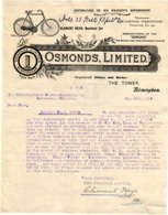 1 Facture Invoice Bicycle Vélo Fahrrad Osmonds Limited Birmingham VELOS Fiets Birmingham Famous Clement Keys - United Kingdom