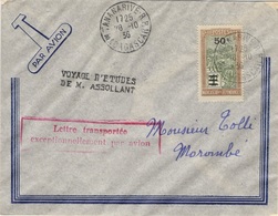 MADAGASCAR 189 (o) Lettre Par Avion Voyage Etudes Octobre 1936 Transport Exceptionnel Cachet Tananarive Morombe - Briefe U. Dokumente