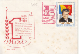 WORKERS' DAY, MAY 1ST, NICOLAE CEAUSESCU STAMP, SPECIAL COVER, 1989, ROMANIA - Lettres & Documents