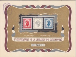C Encart 1° Anniversaire De La Libération  Obl. Letzeburger Frei. Le 11/IX/45 Sur 1f20rouge, 2f50bleu Et 21f30blanc - Cartoline Commemorative