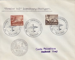 C Lettre Du 1° Vol Luxembourg-Stuttgart Le 18/4/55 Sur 2f Et 3f (PA 8 Et 9) + Cachet Stuttgart Aviation - Storia Postale