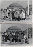 2 Photos Originales Groupe Scolaire Sur Un Pont Aux Poteaux En Forme De Dôme & Sculture Ou Blockaus, Bunker Vers 1950/60 - Lugares