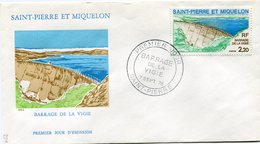 SAINT PIERRE ET MIQUELON ENVELOPPE 1er JOUR DU N°452 BARRAGE DE LA VIGIE OBLITERATION SAINT-PIERRE 7 SEPT 76 - FDC