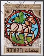 770 Ajman 1971 Segni Zodiaco Toro Taurus - Stainled Glass Window Vetrata Notre Dame Imperf. Zodiac - Astrologia