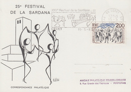 Carte  Maximum   FRANCE    25éme  Festival  De  La  Sardane    CERET  1982 - Cachets Commémoratifs